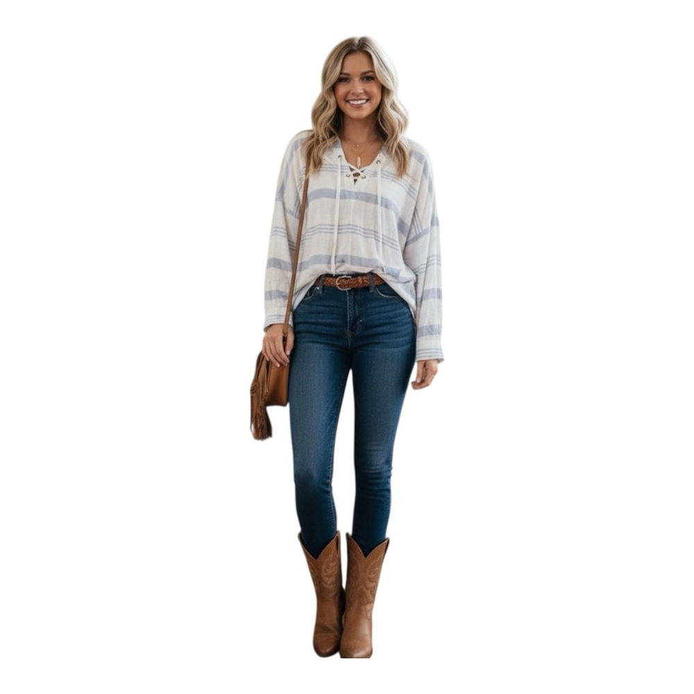 Rails x Anthropologie Top Lily Brighton Stripe Lace Up White Western